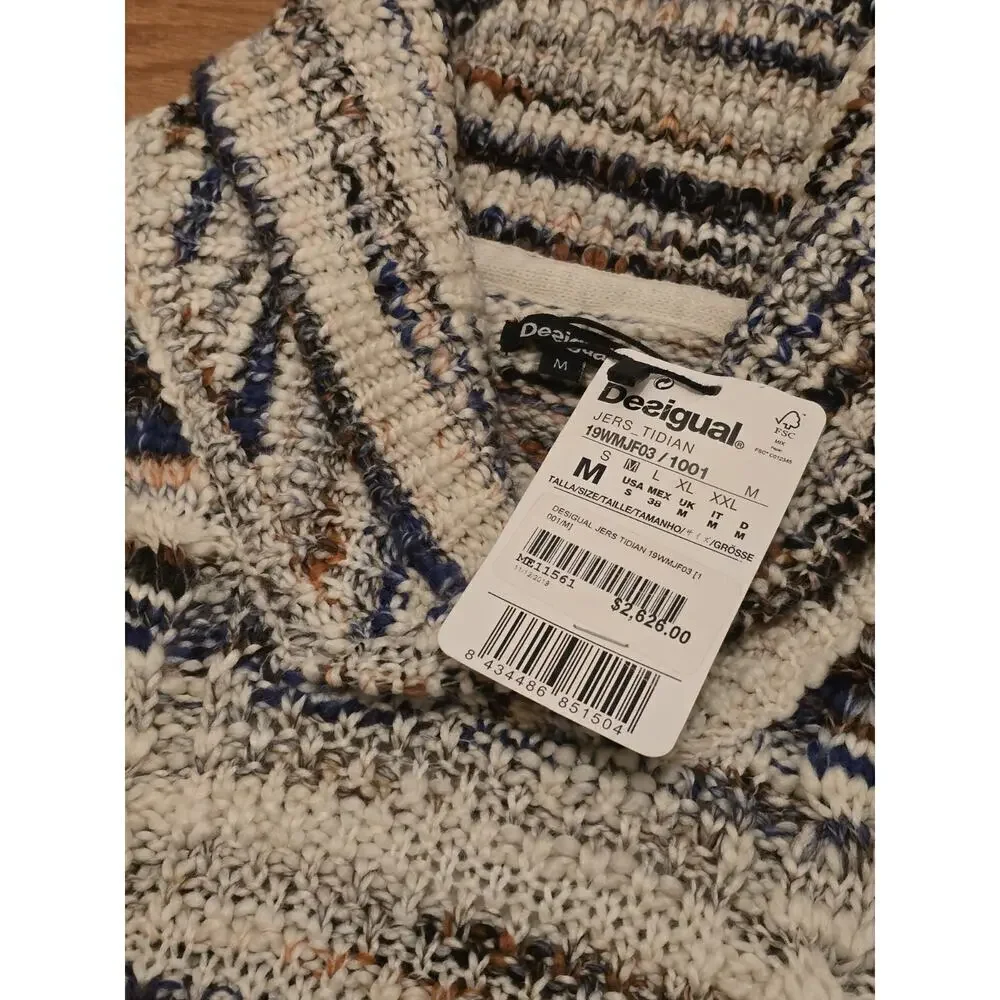 NWT Desigual Men's Unisex Desigual Chimney Neck Sweater - Multicolor Cable Knit
